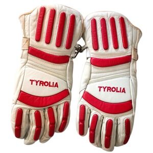 Vintage Tyrolia Leather Ski Gloves Red White‎ Padded Winter Alpine Snow Retro